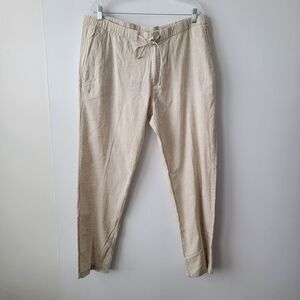 H & M women's linen blend pants size XL pull on tie waist wide leg Breathable